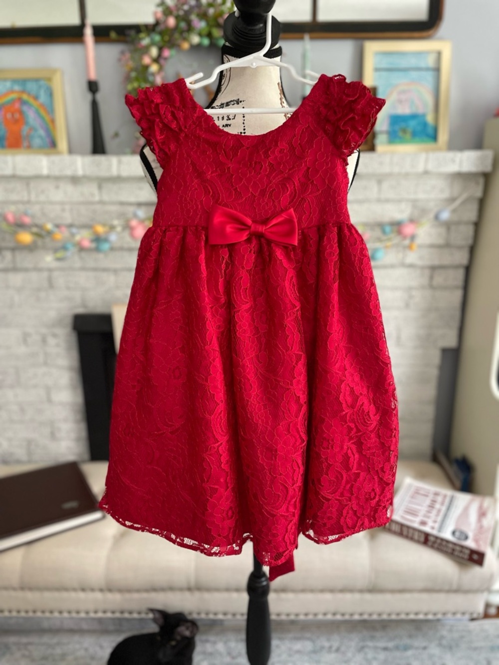 Girls Laura Ashley Lace Red Dress 6